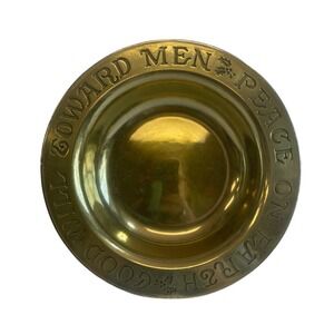 Vintage Brass Bowl Peace on Earth Good Will Toward Men‎ Holly Dish